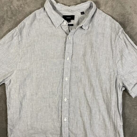 Vince Men's XL Classic Fit Striped Button Up 100% Linen Quiet Luxury - Picture 2 of 10